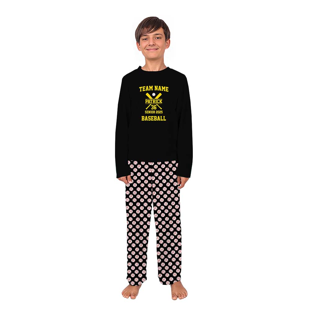 Customizable Name And Number Youth Christmas Baseball Bat Pajamas 6